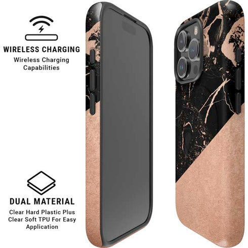 Black and Rose Gold Marble Split iPhone 16 Pro Max Magsafe Impact Case