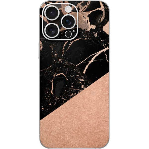 Black and Rose Gold Marble Split iPhone 16 Pro Max Skin