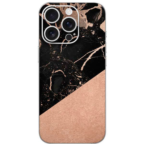 Black and Rose Gold Marble Split iPhone 16 Pro Skin