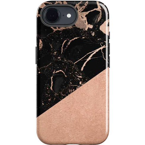 Black and Rose Gold Marble Split iPhone 16e Impact Case