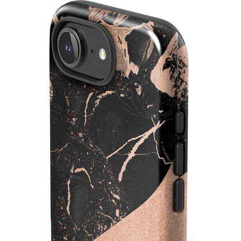 Black and Rose Gold Marble Split iPhone 16e Impact Case