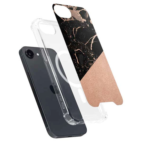 Black and Rose Gold Marble Split iPhone 16e MagSafe Case