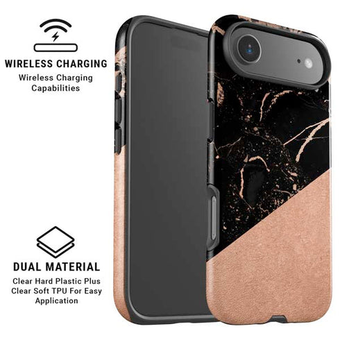 Black and Rose Gold Marble Split iPhone 17 Air Magsafe Impact Case
