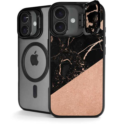 Black and Rose Gold Marble Split iPhone 17 Kickstand Case