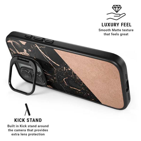 Black and Rose Gold Marble Split iPhone 17 Kickstand Case