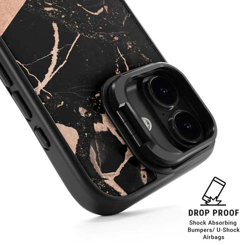 Black and Rose Gold Marble Split iPhone 17 Kickstand Case