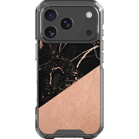 Black and Rose Gold Marble Split iPhone 17 Pro Clear Case