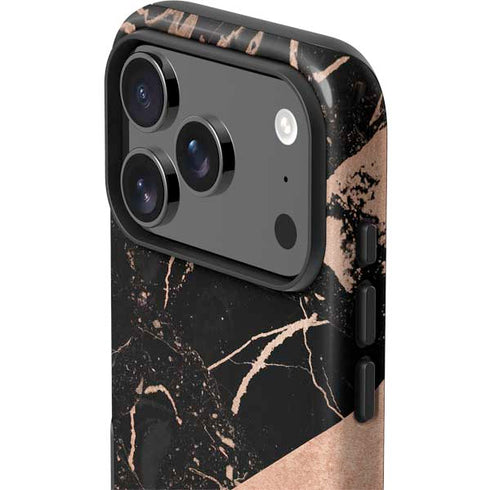 Black and Rose Gold Marble Split iPhone 17 Pro Impact Case