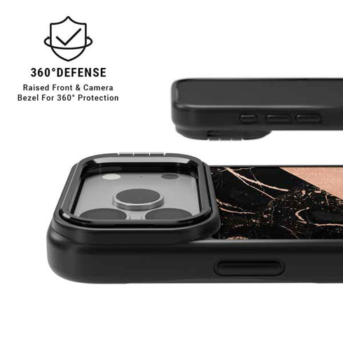 Black and Rose Gold Marble Split iPhone 17 Pro Kickstand Case