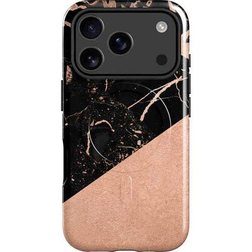 Black and Rose Gold Marble Split iPhone 17 Pro Magsafe Impact Case