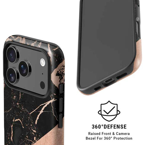 Black and Rose Gold Marble Split iPhone 17 Pro Magsafe Impact Case