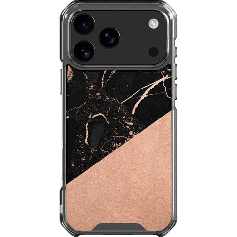 Black and Rose Gold Marble Split iPhone 17 Pro Max Clear Case