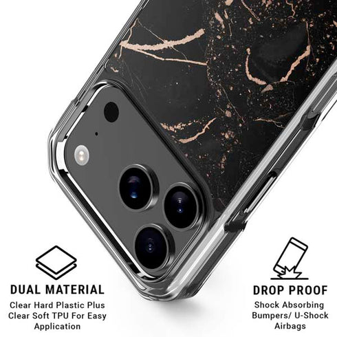Black and Rose Gold Marble Split iPhone 17 Pro Max Clear Case