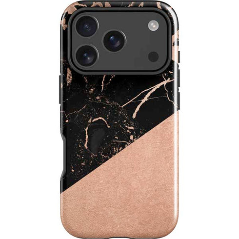 Black and Rose Gold Marble Split iPhone 17 Pro Max Impact Case