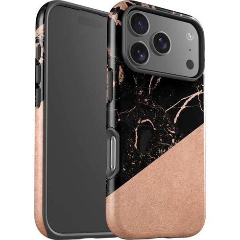 Black and Rose Gold Marble Split iPhone 17 Pro Max Impact Case