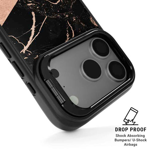 Black and Rose Gold Marble Split iPhone 17 Pro Max Kickstand Case