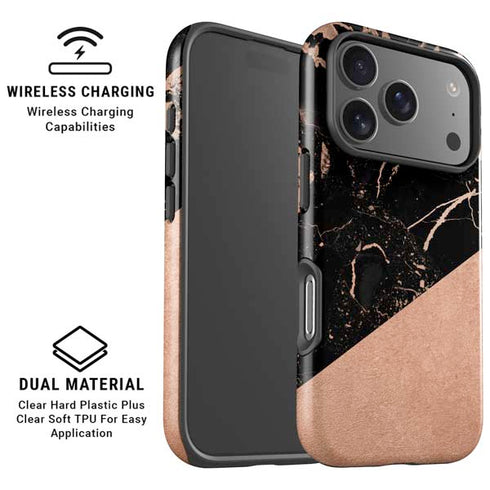 Black and Rose Gold Marble Split iPhone 17 Pro Max Magsafe Impact Case
