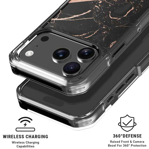 Black and Rose Gold Marble Split iPhone 18 Pro Clear Case