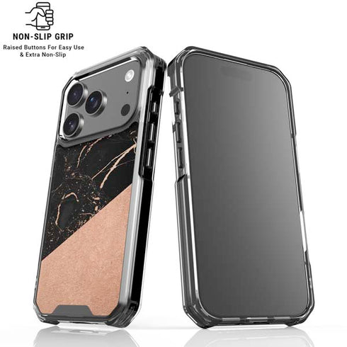 Black and Rose Gold Marble Split iPhone 18 Pro Clear Case