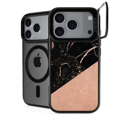 Black and Rose Gold Marble Split iPhone 18 Pro Kickstand Case