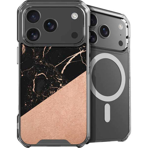Black and Rose Gold Marble Split iPhone 18 Pro MagSafe Case