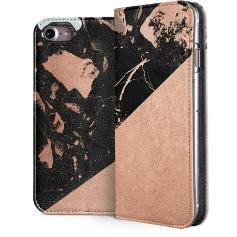 Black and Rose Gold Marble Split iPhone 7 Folio Case