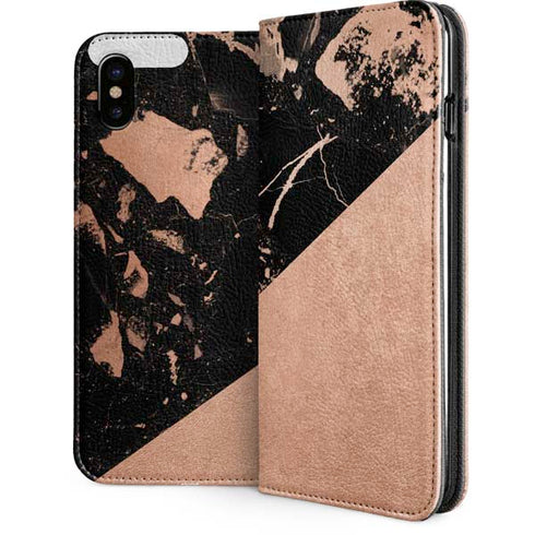 Black and Rose Gold Marble Split iPhone 8 Folio Case