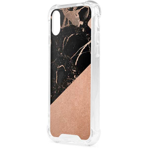 Black and Rose Gold Marble Split iPhone XS Clear Case