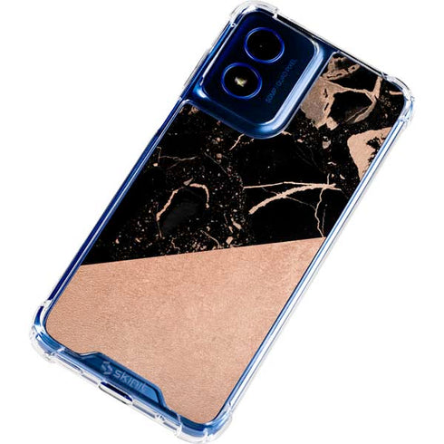 Black and Rose Gold Marble Split Moto G 5G (2024) Clear Case