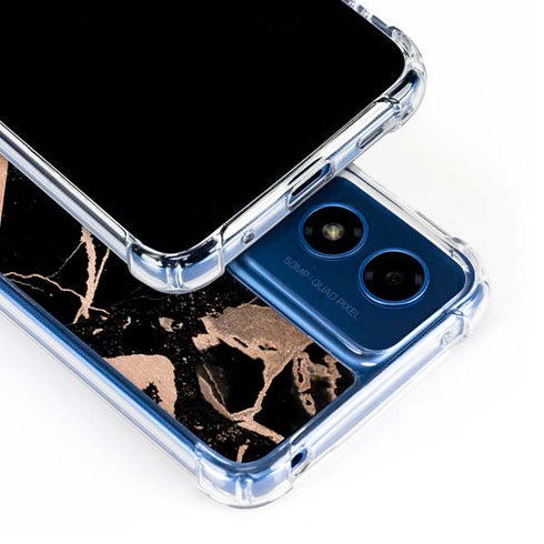 Black and Rose Gold Marble Split Moto G Play 4G (2024) Clear Case