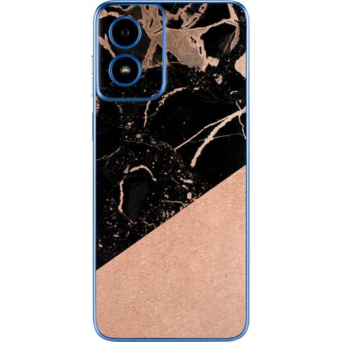 Black and Rose Gold Marble Split Moto G Play 4G (2024) Skin