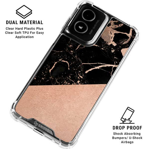 Black and Rose Gold Marble Split Moto G Power 5G (2024) Clear Case