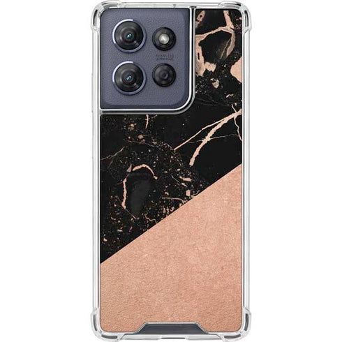Black and Rose Gold Marble Split Moto G Power 5G (2025) Clear Case