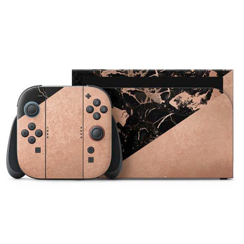 Black and Rose Gold Marble Split Nintendo Switch 2 (2025) with Joy-Con Skin