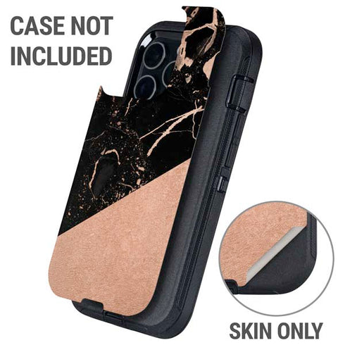Black and Rose Gold Marble Split Otterbox Defender iPhone Skin