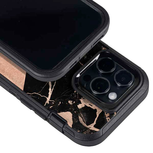 Black and Rose Gold Marble Split Otterbox Defender iPhone Skin