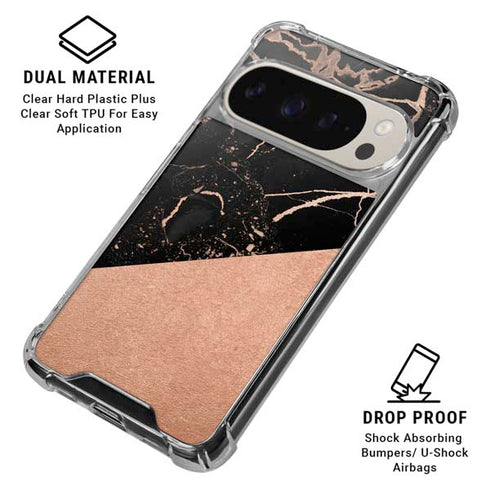 Black and Rose Gold Marble Split Pixel 9/9 Pro Clear Case