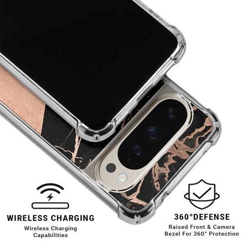 Black and Rose Gold Marble Split Pixel 9 Pro XL Clear Case