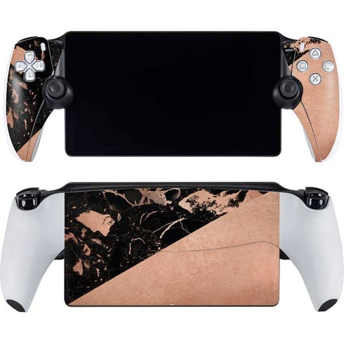 Black and Rose Gold Marble Split PlayStation PS5 Skins