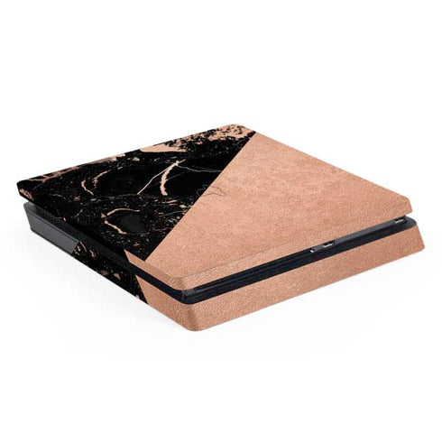 Black and Rose Gold Marble Split PlayStation PS4 Skins