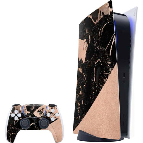 Black and Rose Gold Marble Split PlayStation PS5 Skins