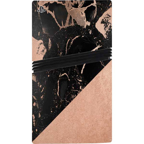 Black and Rose Gold Marble Split PS5 Pro Bundle Skin