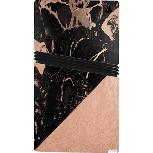 Black and Rose Gold Marble Split PS5 Pro Bundle Skin