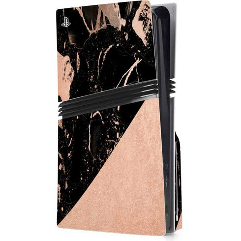 Black and Rose Gold Marble Split PlayStation PS5 Skins