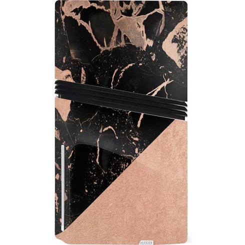 Black and Rose Gold Marble Split PS5 Pro Disk Console Skin