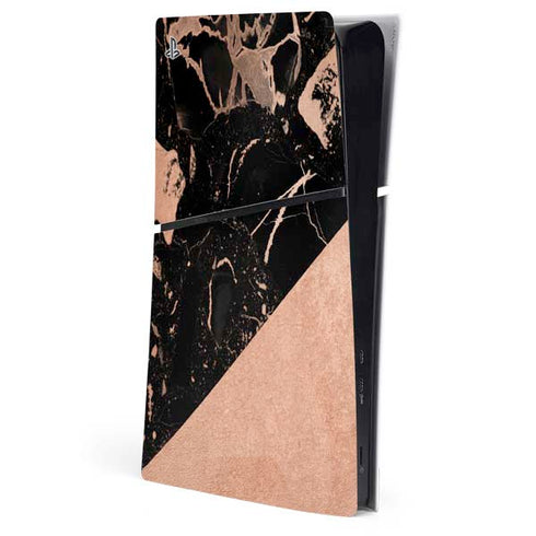 Black and Rose Gold Marble Split PlayStation PS5 Skins