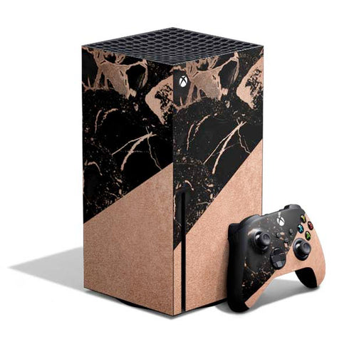 Black and Rose Gold Marble Split Xbox Series X Skins