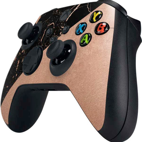 Black and Rose Gold Marble Split Xbox Series X Controller Skin