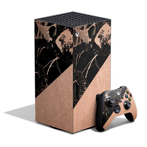 Black and Rose Gold Marble Split XBox Series X Digital Edition Bundle Skin