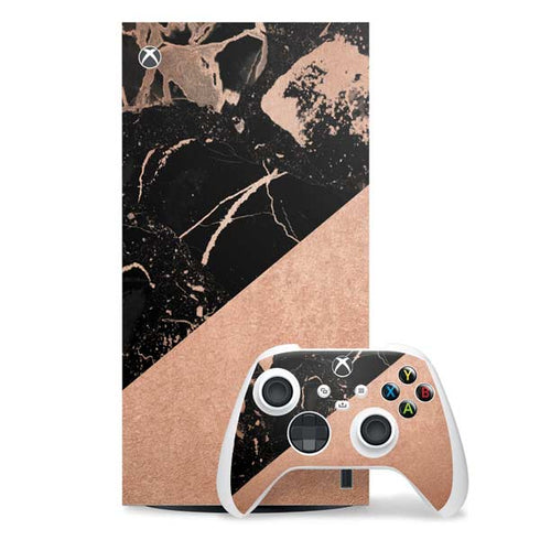 Black and Rose Gold Marble Split Xbox Series X Skins